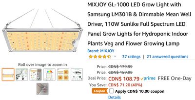 Amazon Canada Deals: Save 45% on MIXJOY GL-1000 LED Grow Light + 44% on Mini Portable 4000 Lumen Video Projector with Coupon + More Offers