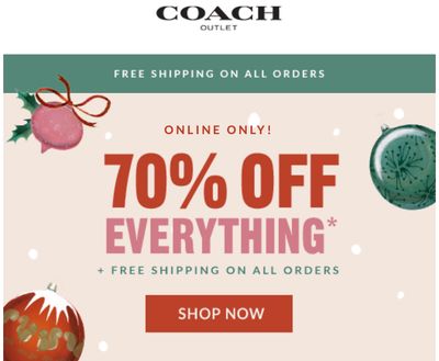 Coach Outlet Canada Boxing Week Sale: Save 70% off Everything + Extra 20% Off with Coupon Code + FREE Shipping within Canada!