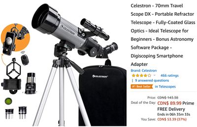 Amazon Canada Deals: Save 37% on Portable Refractor Telescope + 31% on Sony 55″ 4K Smart Android TV + 33% on Sony Noise Cancelling Headphones + More Offers