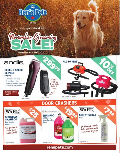 Ren's Pets Depot Monthly Grooming Sale Flyer November 1 to 30