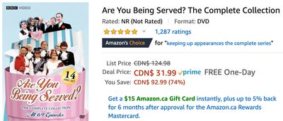 Amazon Canada Deals: Save 74% on Are You Being Served? The Complete Collection + 36% on Kids Home Gym Jungle Gym with Coupon + More Offers