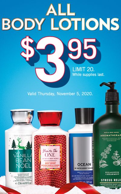 Bath & Body Works Canada Holiday Deals: Just $3.95 ALL Body Lotions, Today Only!