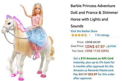 Amazon Canada Deals: Save 20% on Barbie Princess Adventure Doll and Prance & Shimmer Horse + 53% on Axloie Portable Bluetooth Speaker with Coupon + More Offers
