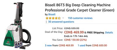 Amazon Canada Deals Of The Day: Save 22% on Bissell Big Deep Cleaning Machine Professional Grade Carpet Cleaner + More Deals