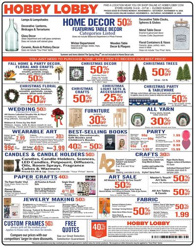 Hobby Lobby Weekly Ad Flyer November 8 to November 14