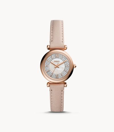 Carlie Mini Three-Hand Nude Leather Watch On Sale for $ 94.50 at Fossil Canada