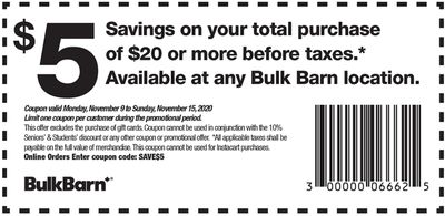 Bulk Barn Canada Coupons and Flyer Deals: Save $5 Off Your $20 Purchase with Coupons + 20% off Select Items