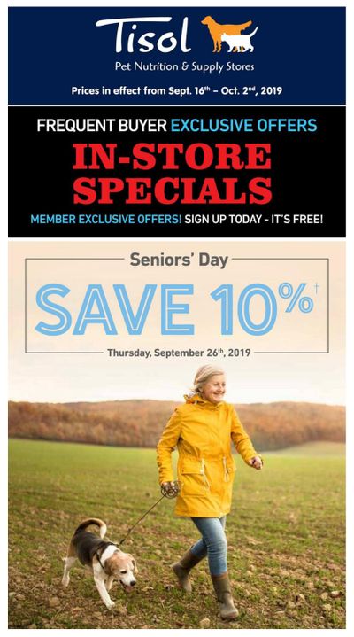 Tisol Pet Nutrition & Supply Stores Loyalty In-store Flyer September 16 to October 2