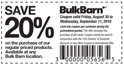 Bulk Barn Canada Coupons: Save 20% on Regular-Priced Products