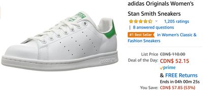 Amazon Canada Deals: Save 53% on adidas Originals Women’s Stan Smith Sneakers + 55% on Adidas footwear