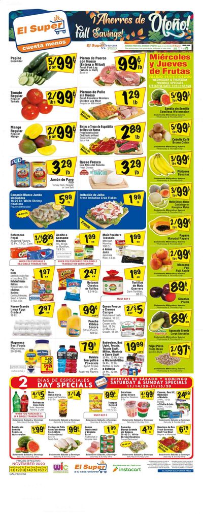 El Super (AZ, CA, NM, NV, TX) Weekly Ad Flyer November 11 to November 17