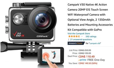 Amazon Canada Deals: Save 53% on Action Camera Touch Screen WiFi + 50% on Mini Spy Camera + 40% on Mini Drone + More Offers