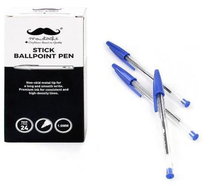 Ballpoint Stick Pens, 1.0mm, 24/Box - Moustache - Blue For $1.99 At 123ink Canada