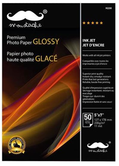 Glossy Photo Paper, 50 Sheets/Pack - Moustache 230 gsm - 5" x 7" For $1.99 At 123Ink Canada