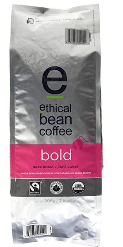 Ethical Bean Fair Trade Organic Coffee, Bold Dark Roast, Whole Bean Coffee - 908g (2lb) Bag For $13.30 At Amazon Canada