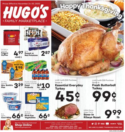 Hugo's Family Marketplace Thanksgiving Ad Flyer November 14 to November 27, 2020