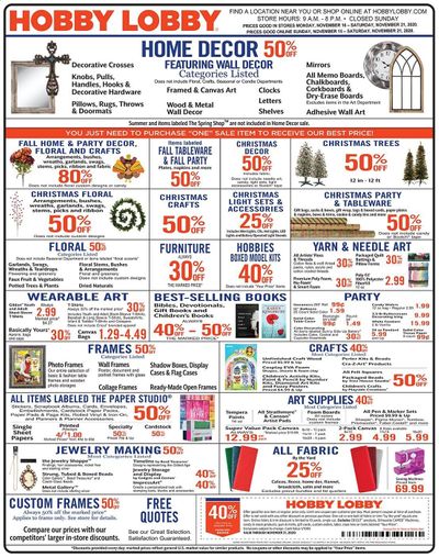 Hobby Lobby Weekly Ad Flyer November 15 to November 21