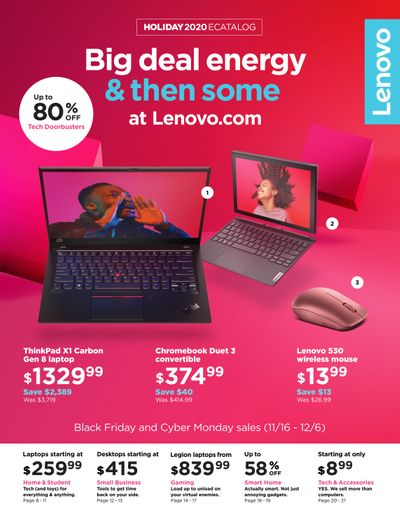 Lenovo Black Friday and Cyber Monday Deals Flyer November 16 to December 6, 2020