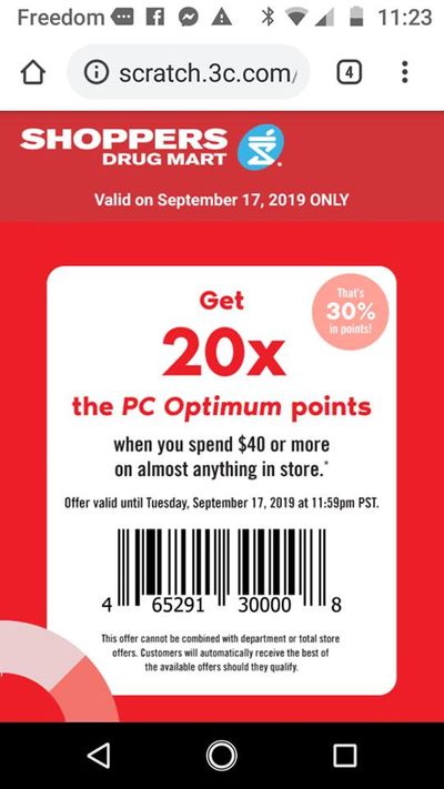 Shoppers Drug Mart Canada Tuesday Text Offer: 20x The Points When You Spend $40 or More