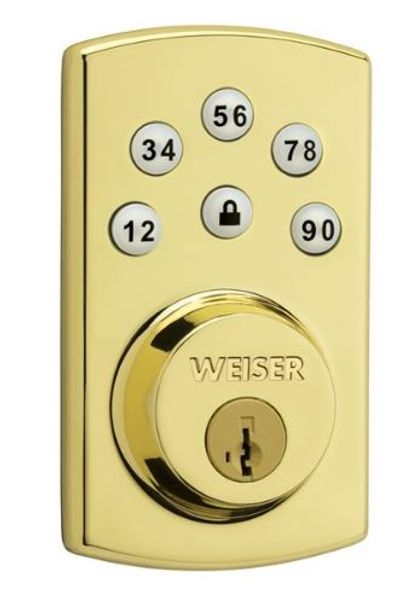 Buy Weiser Powerbolt SmartKey Electronic Deadbolt with Lighted Keypad (Polished Brass) For $64.50 At Lowe's Canada