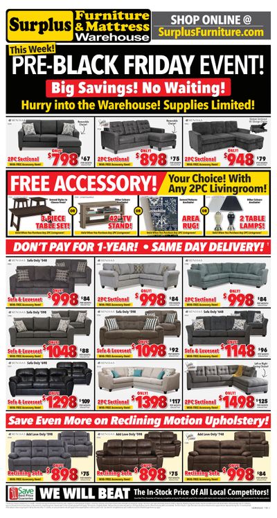 Surplus Furniture & Mattress Warehouse (Lethbridge) Flyer November 17 to 23