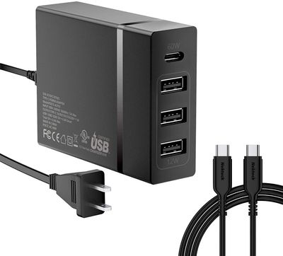 USB C Wall Charger, Nekteck 72W 4 Ports Desktop Charging Station On Sale for $ 23.79 (Save $ 13.00) at Amazon Canada