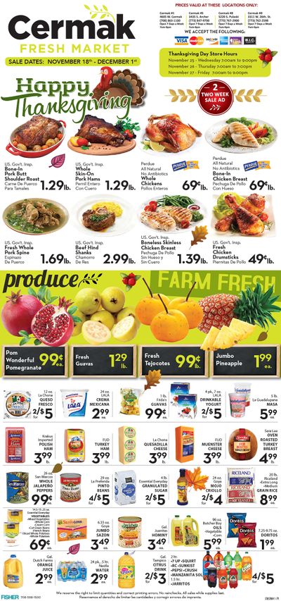 Cermak Fresh Market (IL) Thanksgiving Weekly Ad Flyer November 18 to December 1, 2020