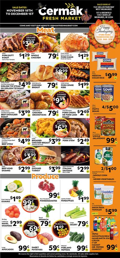 Cermak Fresh Market (WI) Thanksgiving Weekly Ad Flyer November 18 to December 1, 2020