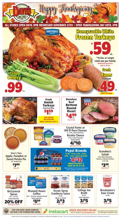 Dave's Markets Thanksgiving Weekly Ad Flyer November 18 to November 26, 2020