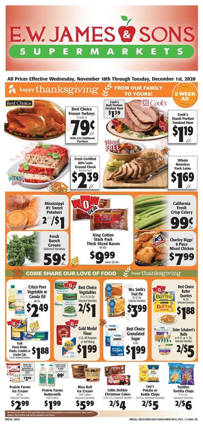 E.W. James & Sons Thanksgiving Weekly Ad Flyer November 18 to December 1, 2020