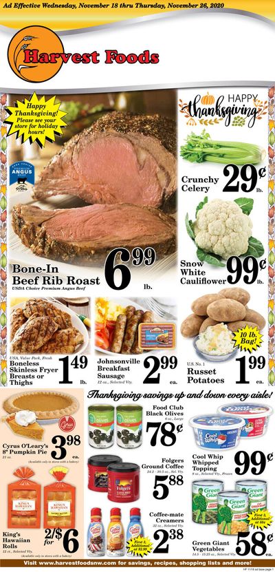 Harvest Foods Thanksgiving Weekly Ad Flyer November 18 to November 26, 2020