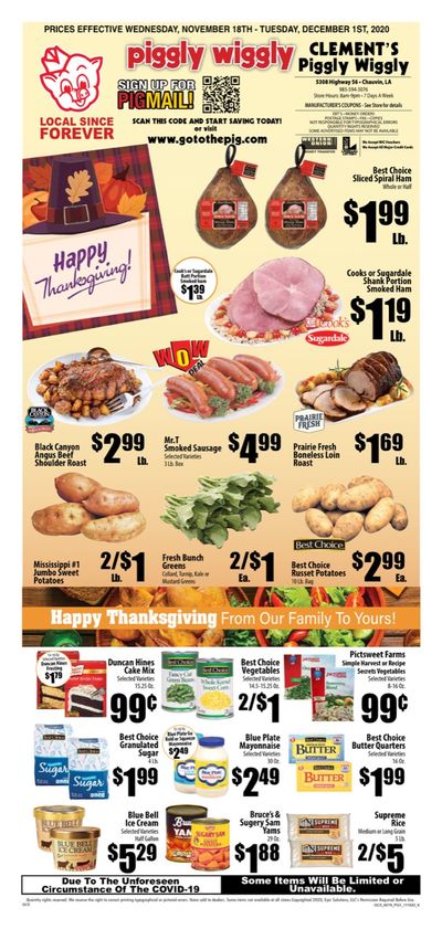 Piggly Wiggly (LA) Weekly Ad Flyer November 18 to December 1, 2020