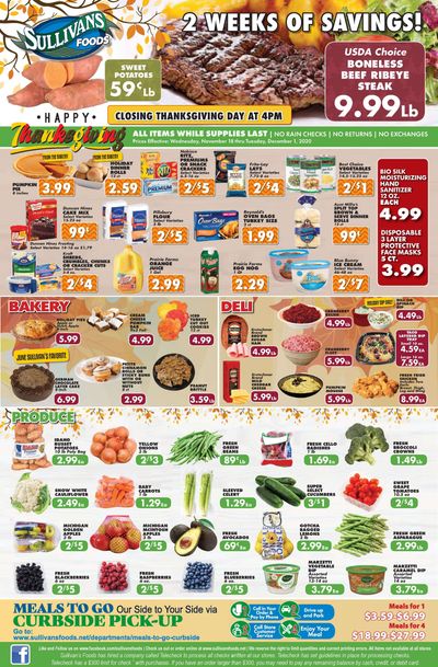 Sullivan's Foods Thanksgiving Weekly Ad Flyer November 18 to December 1, 2020