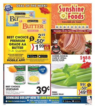 Sunshine Foods Thanksgiving Weekly Ad Flyer November 18 to November 26, 2020