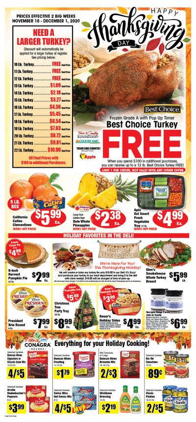 Town & Country Supermarket Thanksgiving Weekly Ad Flyer November 18 to December 1, 2020