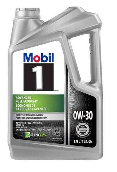 Mobil 1™ Advanced Fuel Economy Full Synthetic Engine Oil 0W-30, 4.73 L For $23.88 At Walmart Canada