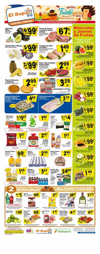 El Super (AZ, CA, NM, NV, TX) Weekly Ad Flyer November 18 to November 24