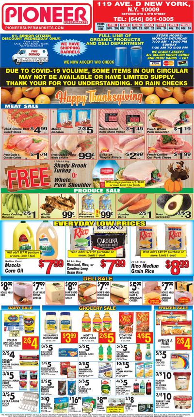 Pioneer Supermarkets Thanksgiving Weekly Ad Flyer November 20 to November 26, 2020