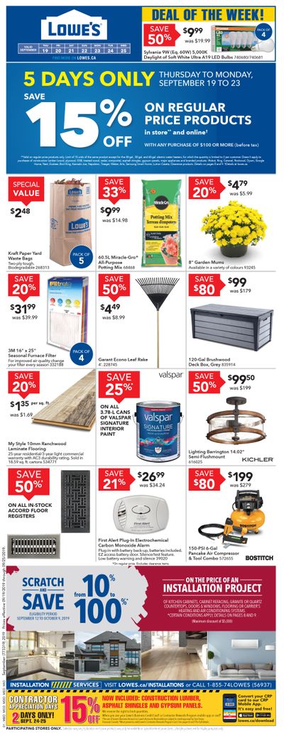 Lowe's Flyer September 19 to 25