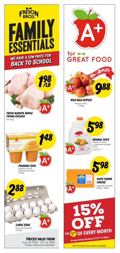 Freson Bros. Family Essentials Flyer August 30 to October 31