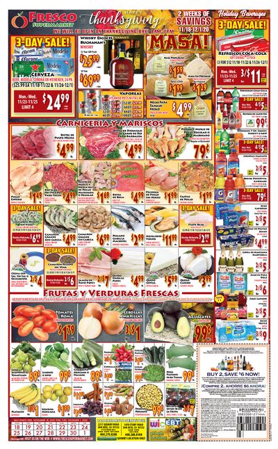 Fresco Supermarket Thanksgiving Weekly Ad Flyer November 18 to December 1, 2020