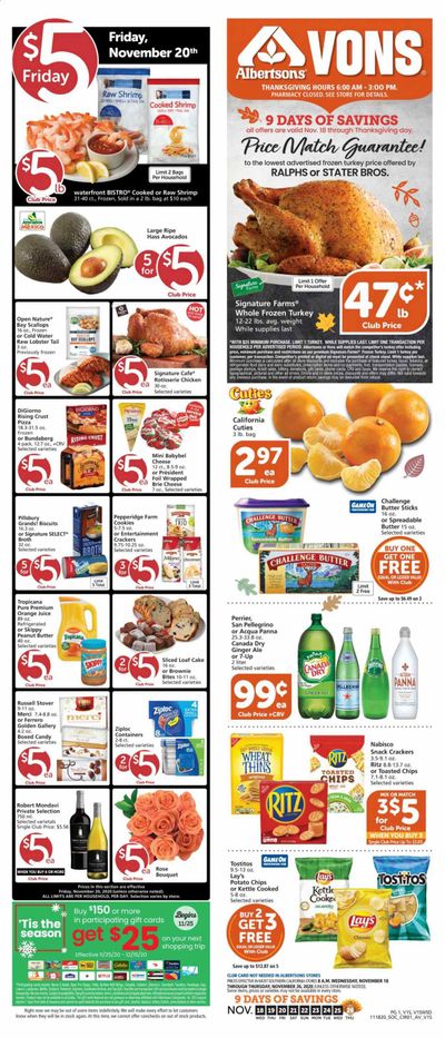 Vons (CA, NV) Weekly Ad Flyer November 18 to November 26