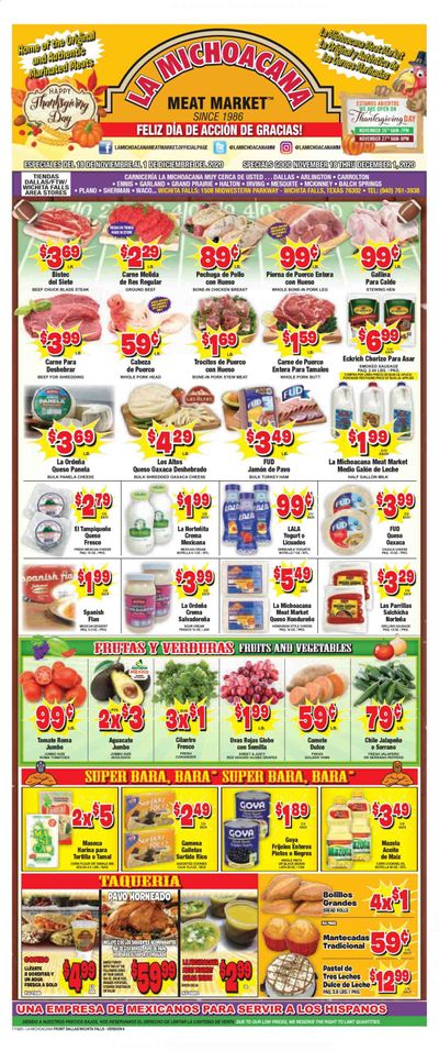 La Michoacana Meat Market (OK, TX) Weekly Ad Flyer November 18 to December 1