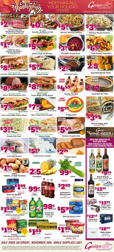 Gerrity's Supermarket Thanksgiving Weekly Ad Flyer November 22 to November 28, 2020