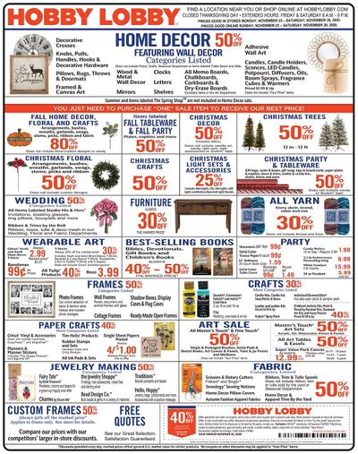 Hobby Lobby Weekly Ad Flyer November 22 to November 28
