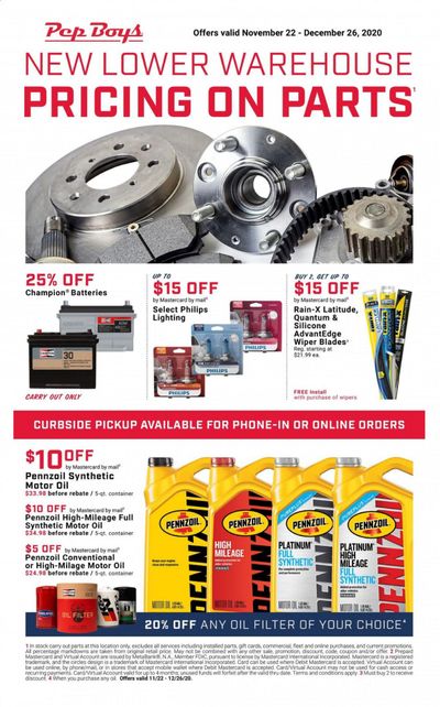 Pep Boys Weekly Ad Flyer November 22 to December 26