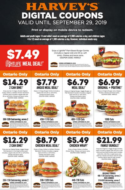 Harvey’s Canada New Digital Coupons: Lightlife Meal Deal for $7.49, Chicken Wrap for $5.49, Meal Deal for $6.79  & More Coupons