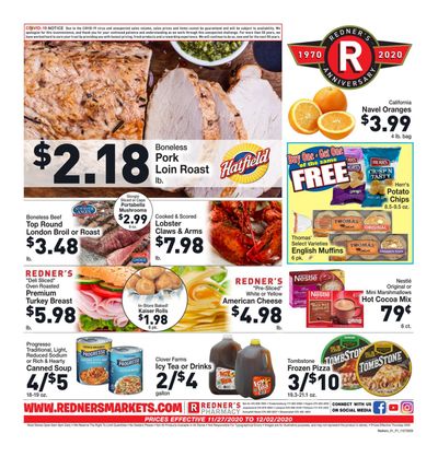 Redner's Markets Thanksgiving Weekly Ad Flyer November 26 to December 2, 2020