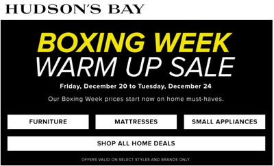Hudson’s Bay Canada Boxing Week Warm Up Sale: Great Savings on Furniture, Mattresses & Small Appliances