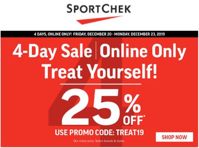 Sport Chek Canada Pre Boxing Day 4-Day Online Sale: Save 25% Off with Coupon Code!